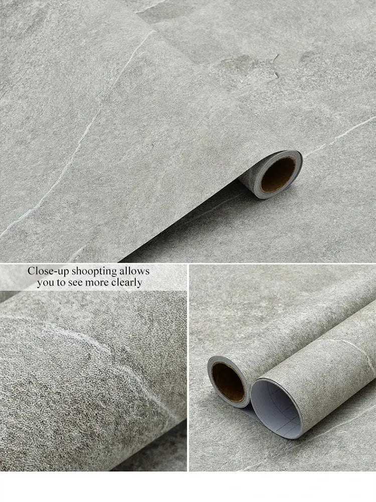 Two rolls of 40cm thickened PVC floor sticker with grey stone texture; waterproof and self-adhesive