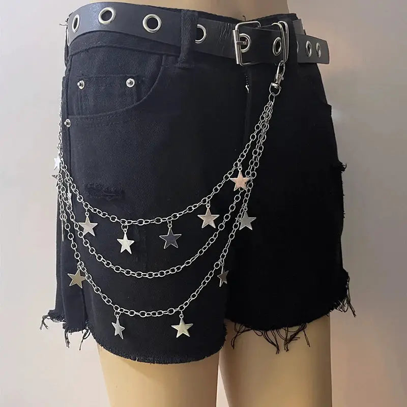 PunkPulse Layered Spike Rivet Metal Chain Belt Keychain For Unisex Biker Goth Style Jeans And Pants