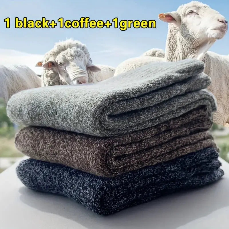 Men's Thick Mid Calf Warm Socks For Snow Boots Elastic Fit Thermal Insulated Knit Polyester Elastane Blend Solid Color