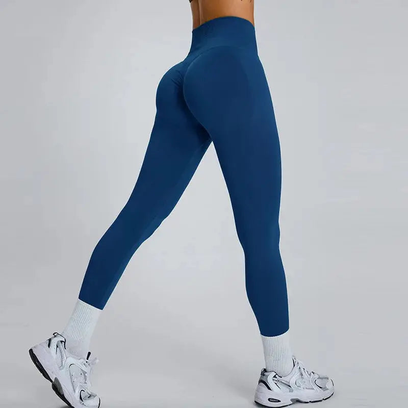 Women's Simples Market seamless yoga leggings in blue, high-waist tummy control with scrunch butt lifting