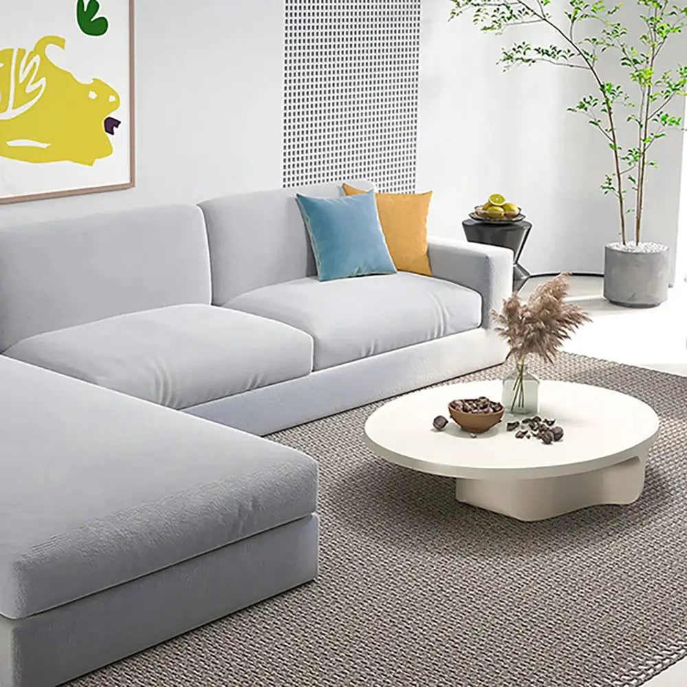 Velvet sofa cushion cover, plain light gray, stretchy and thick for sectional L-shaped couches