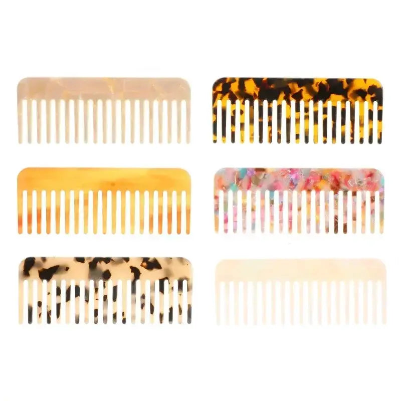 Wide-tooth acetate hair combs, set of 6, anti-static, in assorted colors