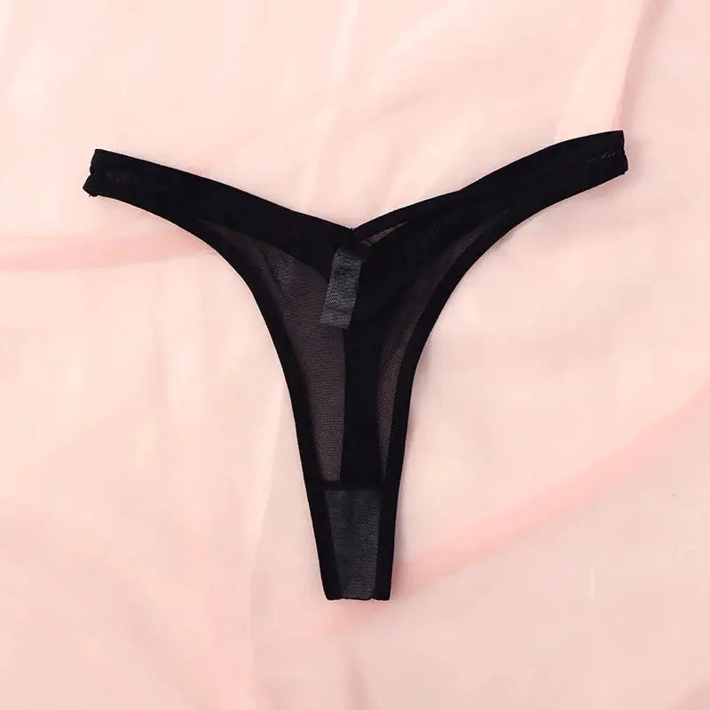 Simples Market seamless black mesh thong for women, translucent T-back underwear