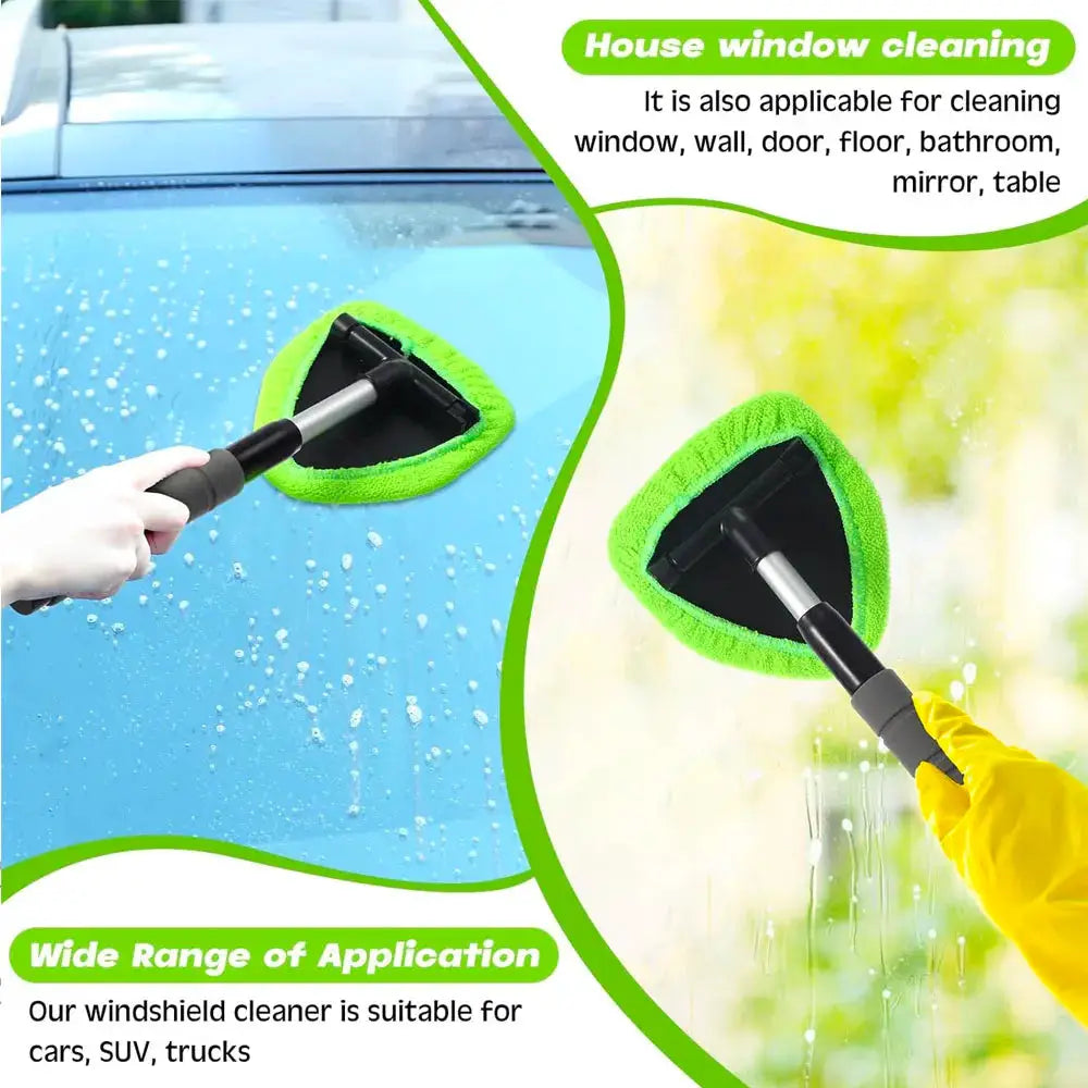 Telescopic car window cleaning brush set with green microfiber pad by Simples Market