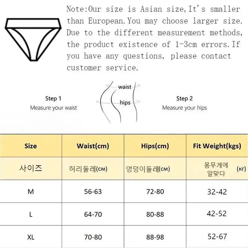 Simples Market 5-piece cotton underwear set with cute bows; includes waist/hips size chart (M–XL)