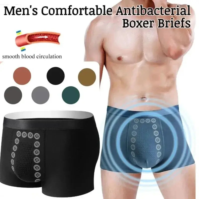 Simples Market men's boxer briefs, antibacterial, mid-waist, non-marking, breathable massage design; black & blue 2-pack