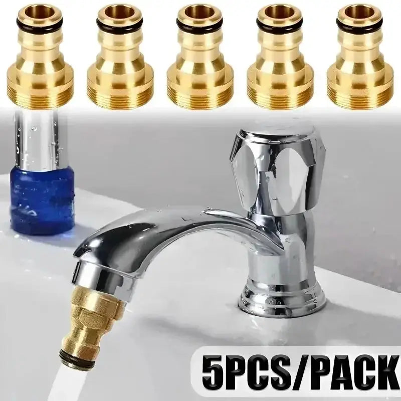 Chrome faucet with five brass hose adapters, 5-pack
