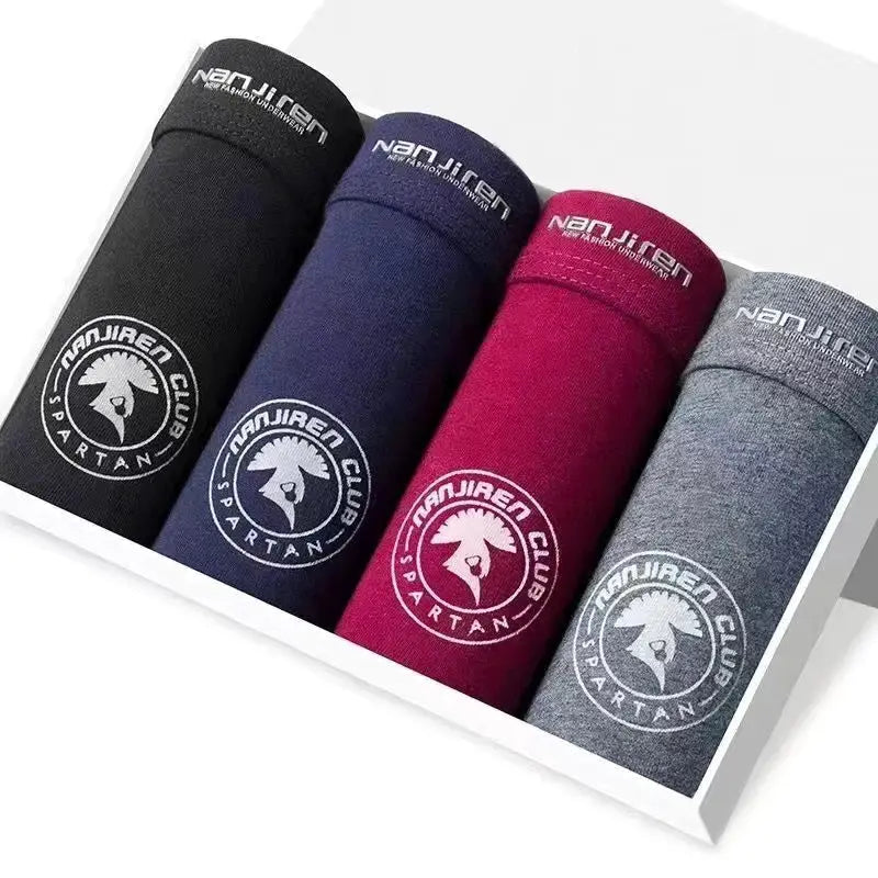 4-pack men's boxer shorts in black, navy, magenta and gray with Nanjiren logo waistbands from Simples Market