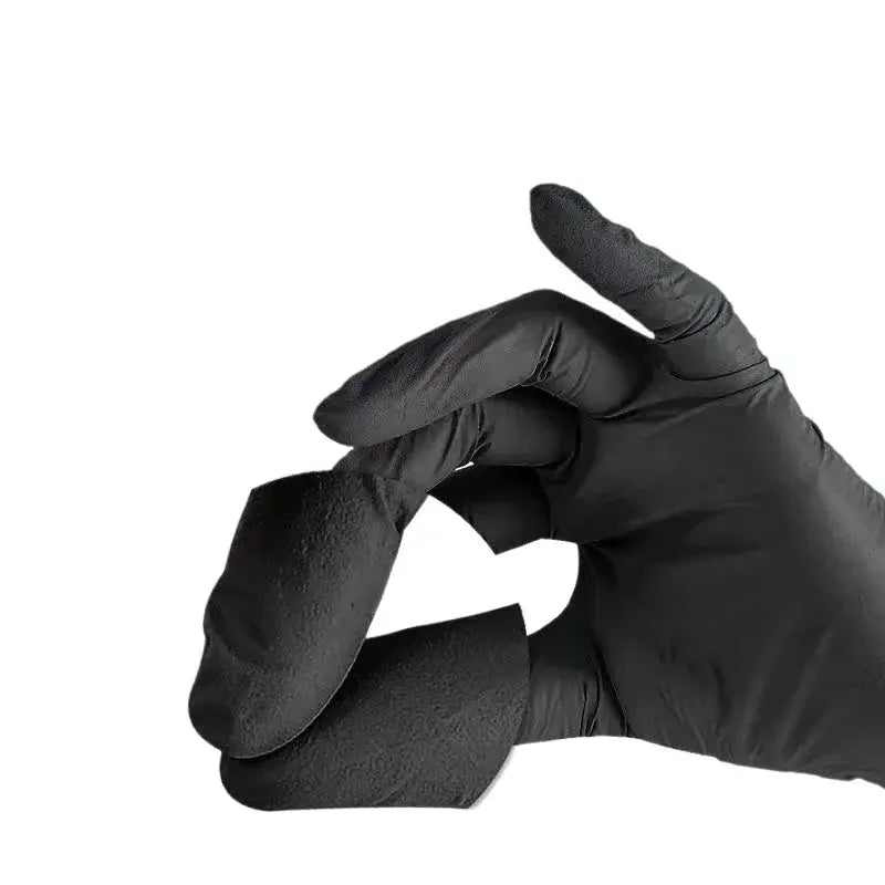Black nitrile disposable glove with textured fingertips for work and cleaning