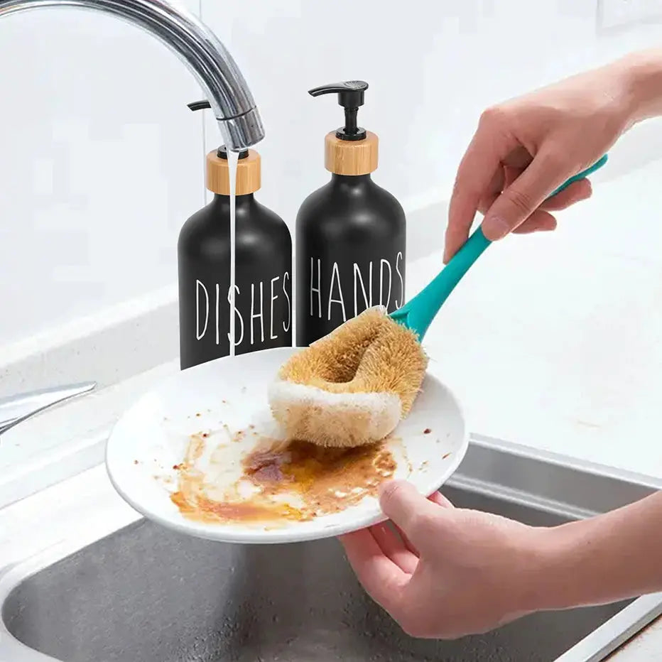 Black Dish Soap Dispenser Set for Kitchen Sink Refillable Bottles for Hand Soap and Dish Detergent