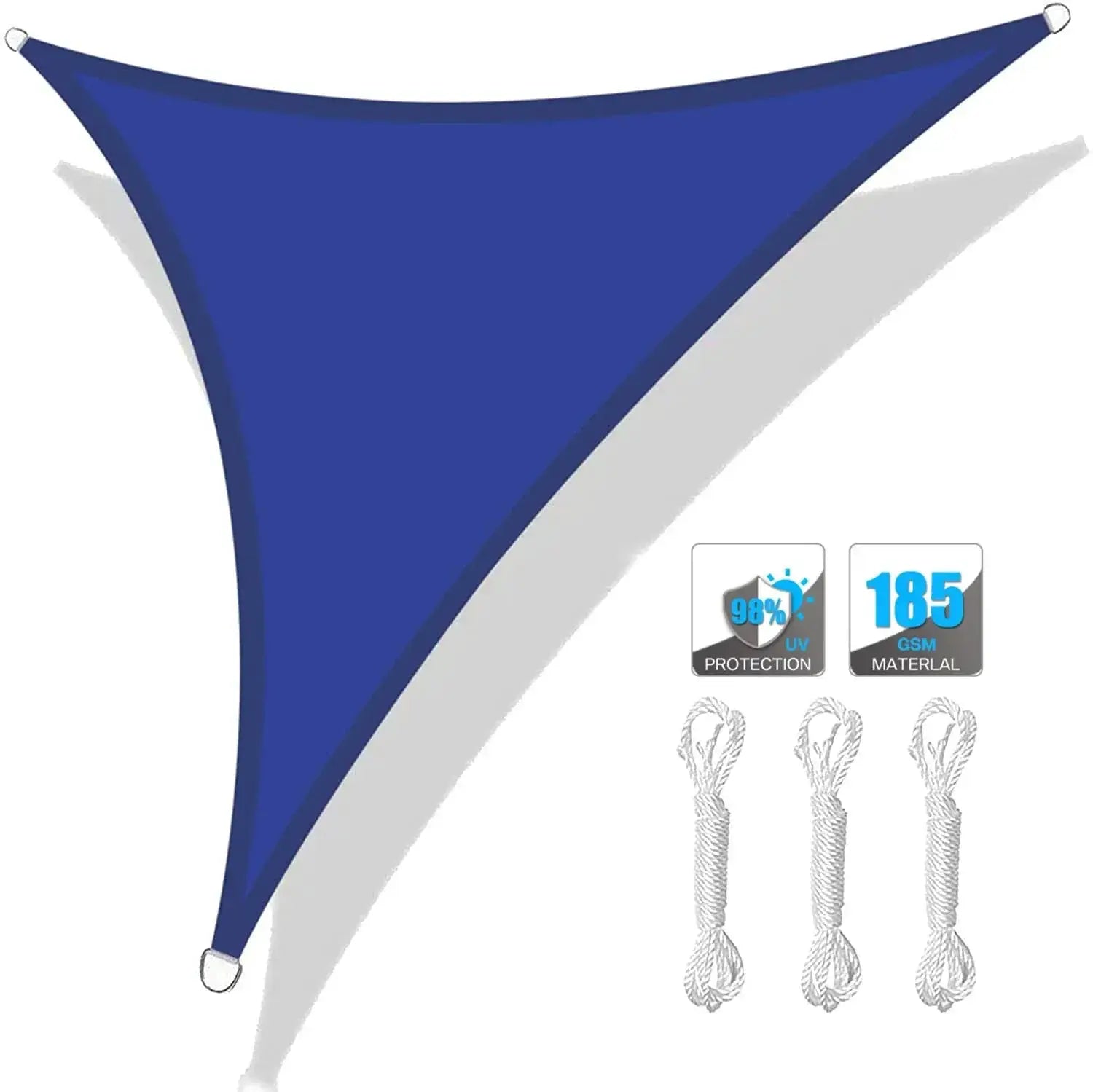 Simples Market blue triangle sun shade sail canopy for outdoor garden; 98% UV protection, 185 GSM fabric
