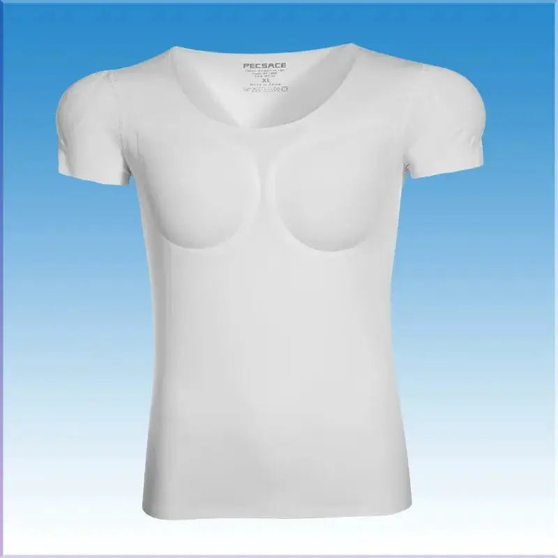3D fake muscle T-shirt, Simples Market white undershirt with built-in chest pads for cosplay or body shaping