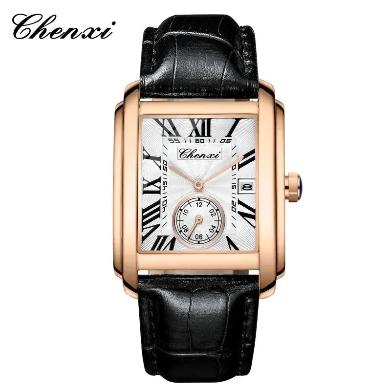 Chenxi 8216 Mens Watch With Alloy Case Leather Strap Waterproof Military Calendar Quartz Movement