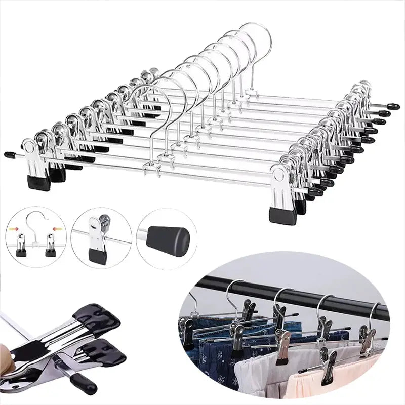 Simples Market metal pants rack set with anti-slip clips; windproof multi-purpose clothes drying rack, black