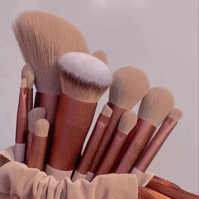GlamourGlow 13 Piece Makeup Brush Set Soft Nylon Bristles for Flawless Eye Shadow Foundation and Blush