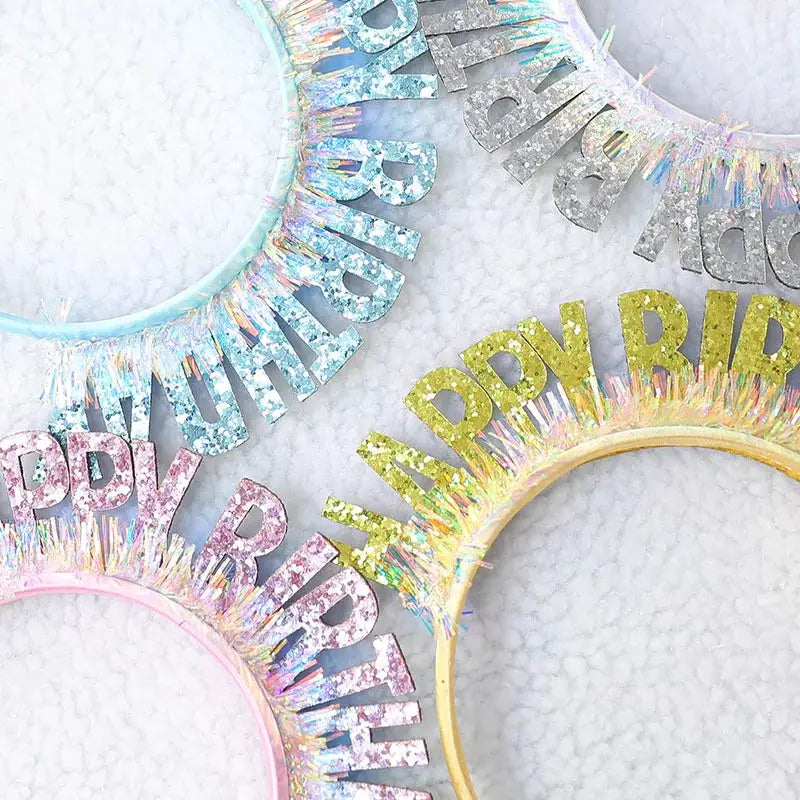 Glitter Happy Birthday Sequin Headband Birthday Decoration for Kids and Adults Pink Silver Blue Headbands