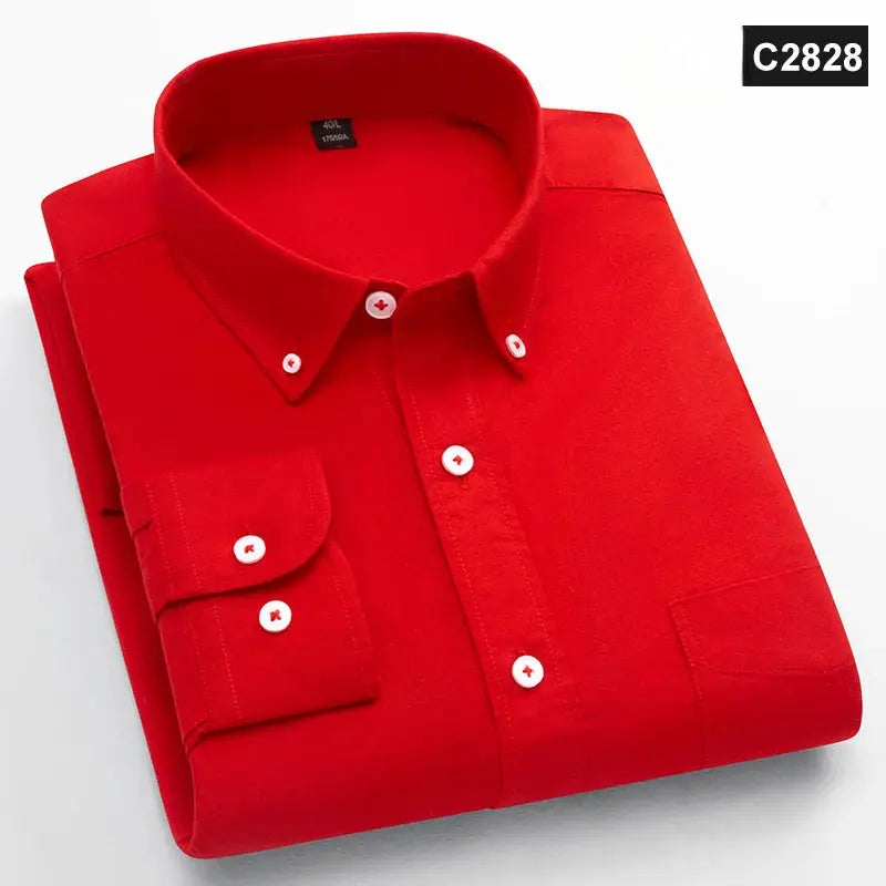 Shirt red 100% cotton men's long-sleeve oxford with button-down collar