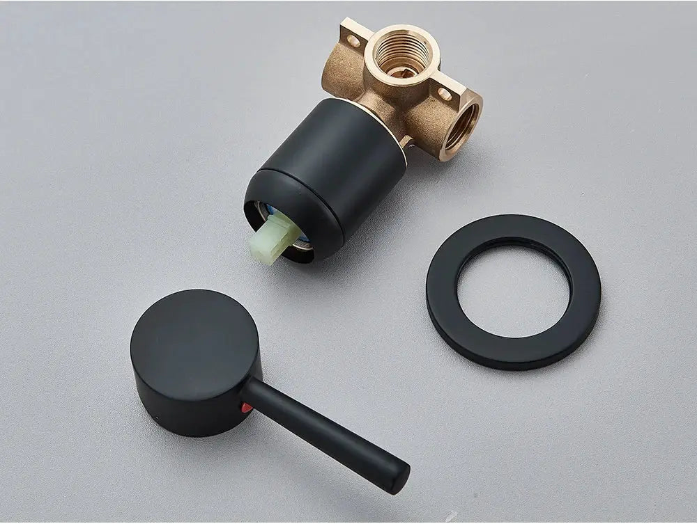 Simples Market brass bathroom mixer tap with concealed black valve cartridge and diverter, plus round cover ring