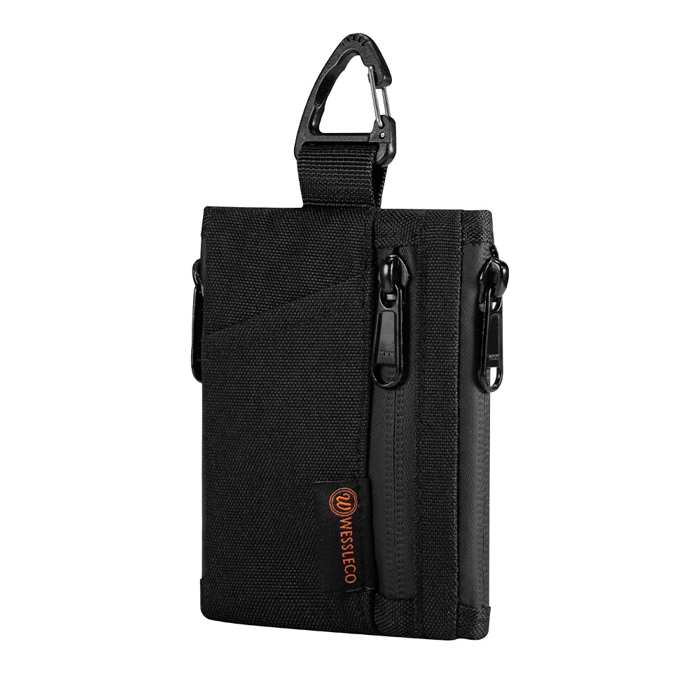 EDC 5-pocket multi pouch wallet by Simples Market, black X-PAC fabric with YKK zippers and carabiner