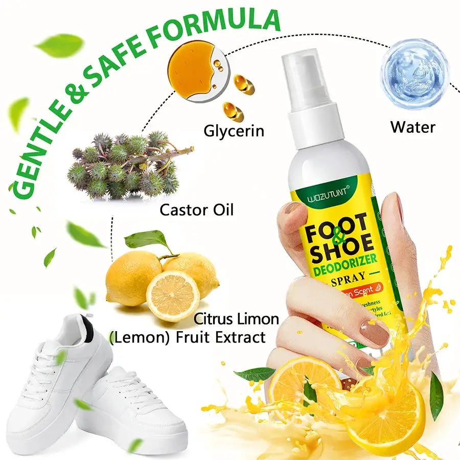 100ml Foot And Shoe Deodorizer Spray Lemon Scent Antibacterial Odor Neutralizer For Shoes And Feet