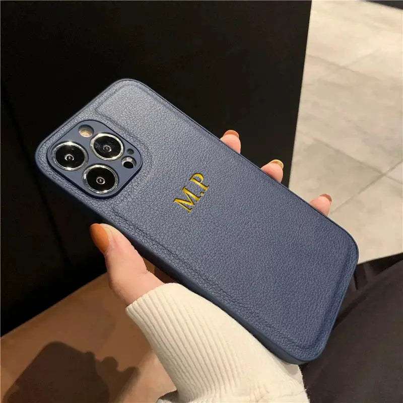 LuxCase Personalized Leather iPhone Case For 11 Through 17 Pro Max Plus 17 Air With Custom Initials And Name Engraving