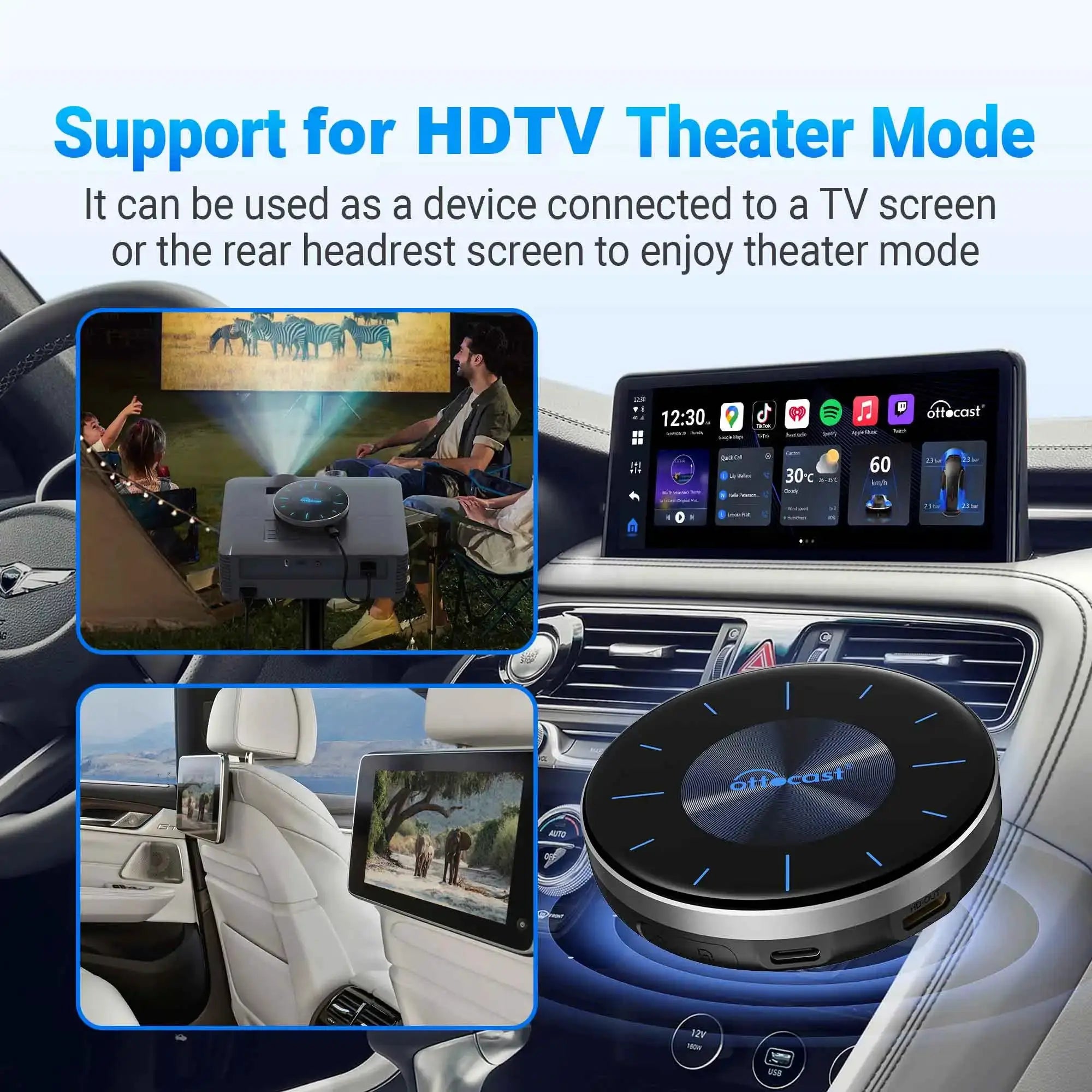 OTTOCAST P3 OttoAibox CarPlay AI Box with wireless Android Auto infotainment for car dashboard