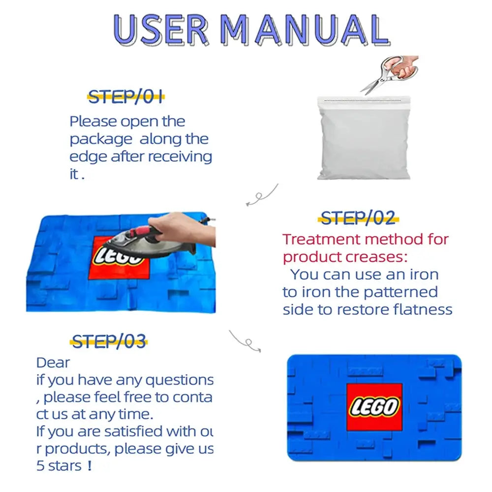 Chair cushion, blue LEGO-brick pattern with LEGO logo tile, 45x45cm.