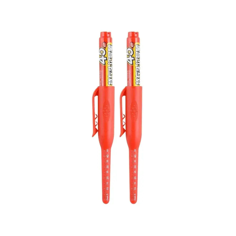 Two red 45mm waterproof deep-hole carpenter marker pens with long nibs for woodworking