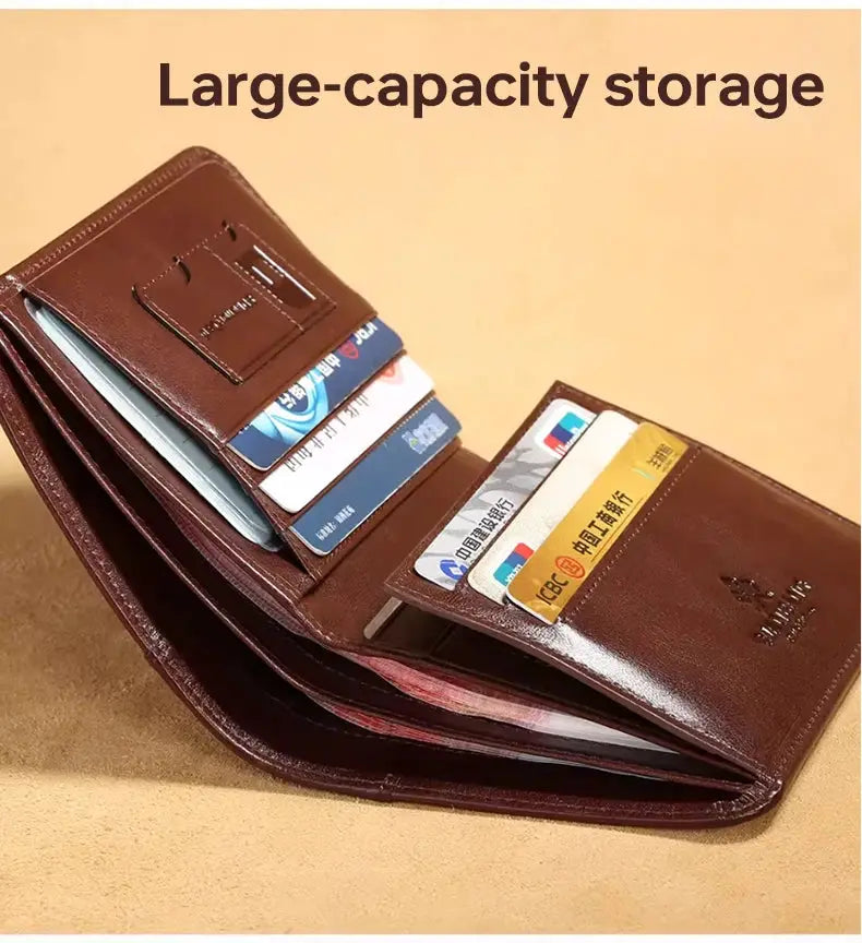 ManBang classic leather men's brown wallet with large capacity storage and multiple card slots
