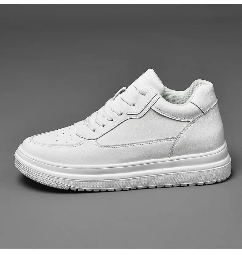 Men's white leather elevator sneakers by Simples Market with a thick platform sole