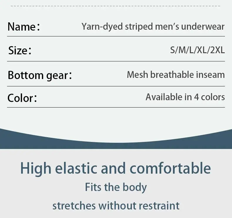 Men's yarn-dyed striped boxer underwear by Simples Market, breathable, elastic, available in 4 colors