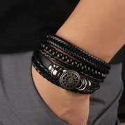 4 Piece Set Braided Leather Wrap Bracelets For Men Vintage Life Tree Rudder Charm Wood Beads Ethnic Tribal Wristbands