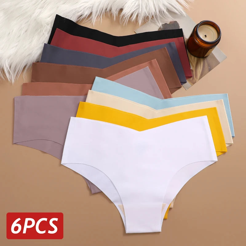 SilkSoft Ice Silk Seamless Panties Six Pack Ultra Thin Breathable V Waist Low Rise Women Underwear