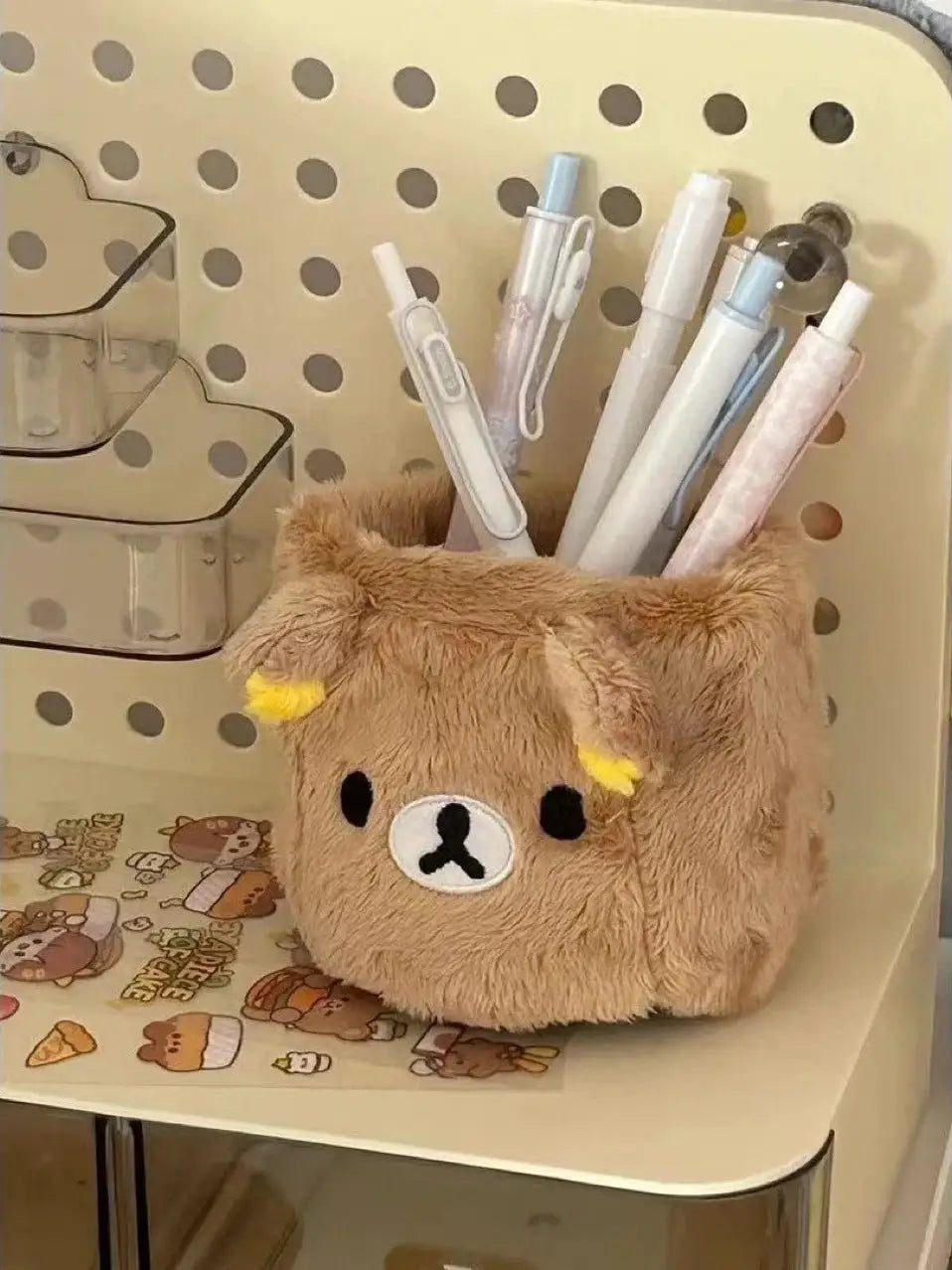 KawaiiDesk Plush Pencil Holder And Cosmetics Container Multifunctional Desk Organizer For Kids And Office