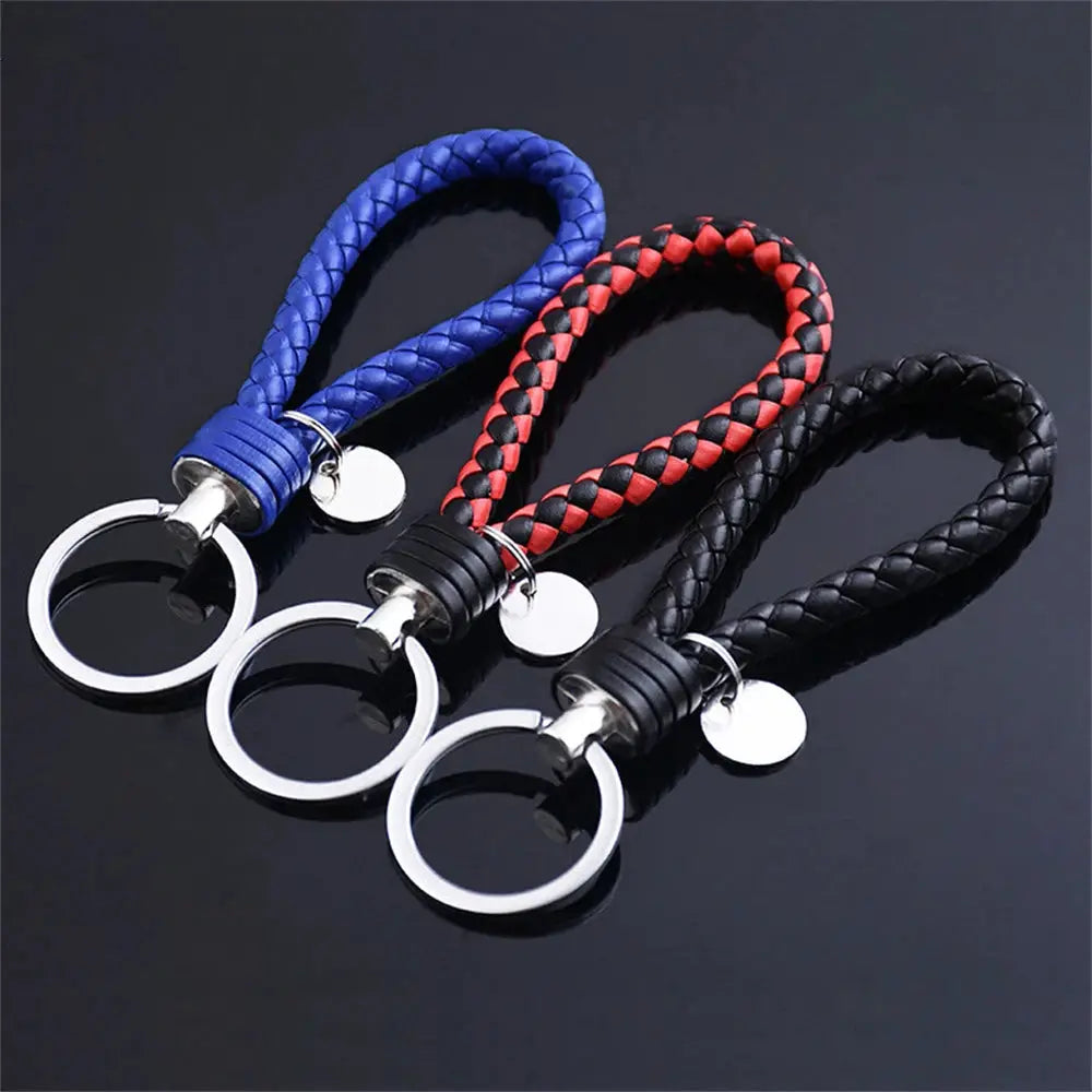 PU Leather Braided Woven Rope Keychain DIY Bag Pendant Key Ring Holder Unisex Gift Jewelry