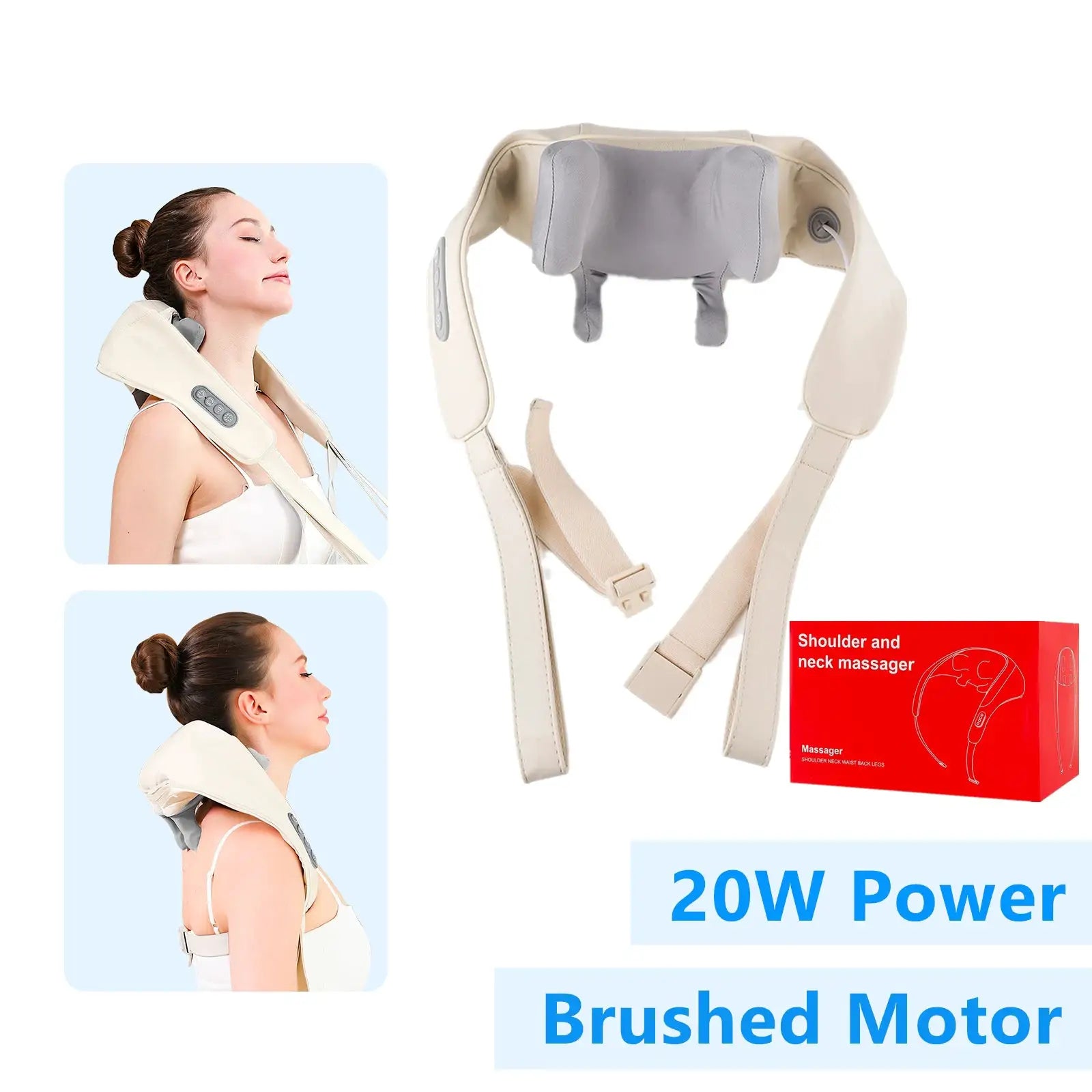 Foreverlily neck and shoulder massager with beige wrap and gray kneading pad, wireless with control buttons