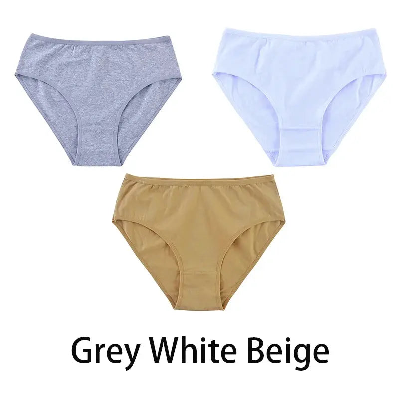 3-pack women's seamless cotton panties in grey, white and beige by Simples Market