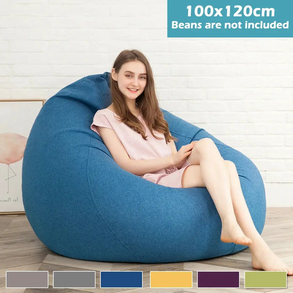 Blue fabric bean bag chair cover for adults, 100x120 cm, no filler