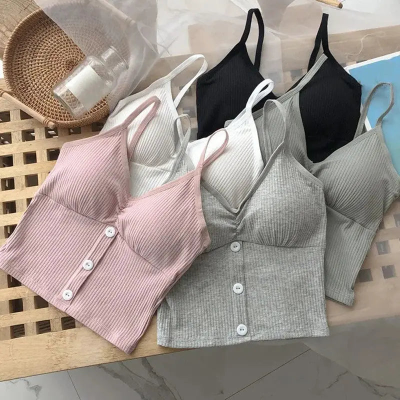 Aurora Threads Women Knitted Tank Top Strap Vest With Button Medium Stretch Polyester Knit Casual Breathable Fit