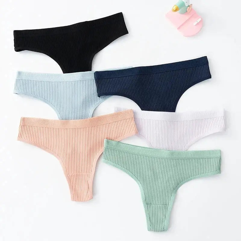 Six-pack women's cotton panties with low-rise briefs in solid colors: black, light blue, navy, peach, lavender, mint