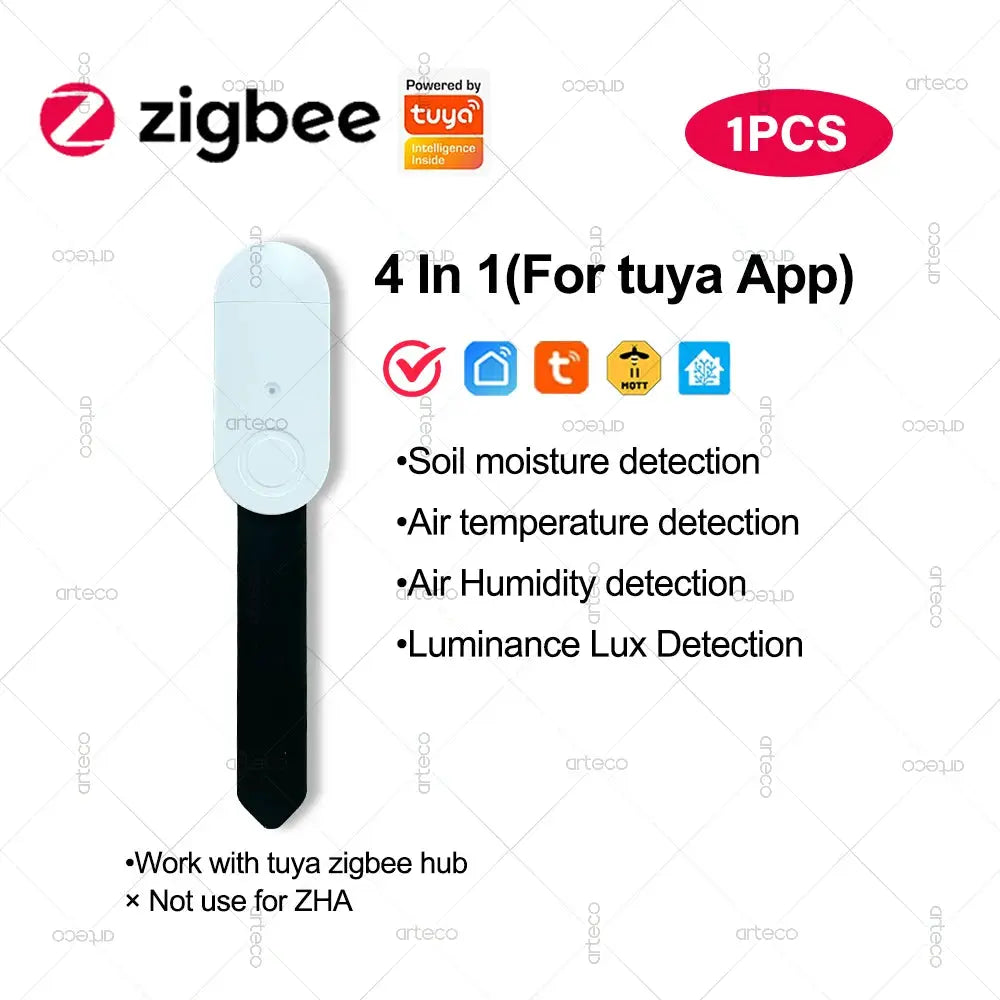 Soil moisture sensor by Simples Market, Zigbee 4-in-1 for Tuya App with temperature, humidity and luminance detection