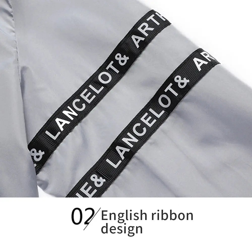 Simples Market sun protection cycling jacket, light gray long sleeve with black LANCELOT & ART ribbons