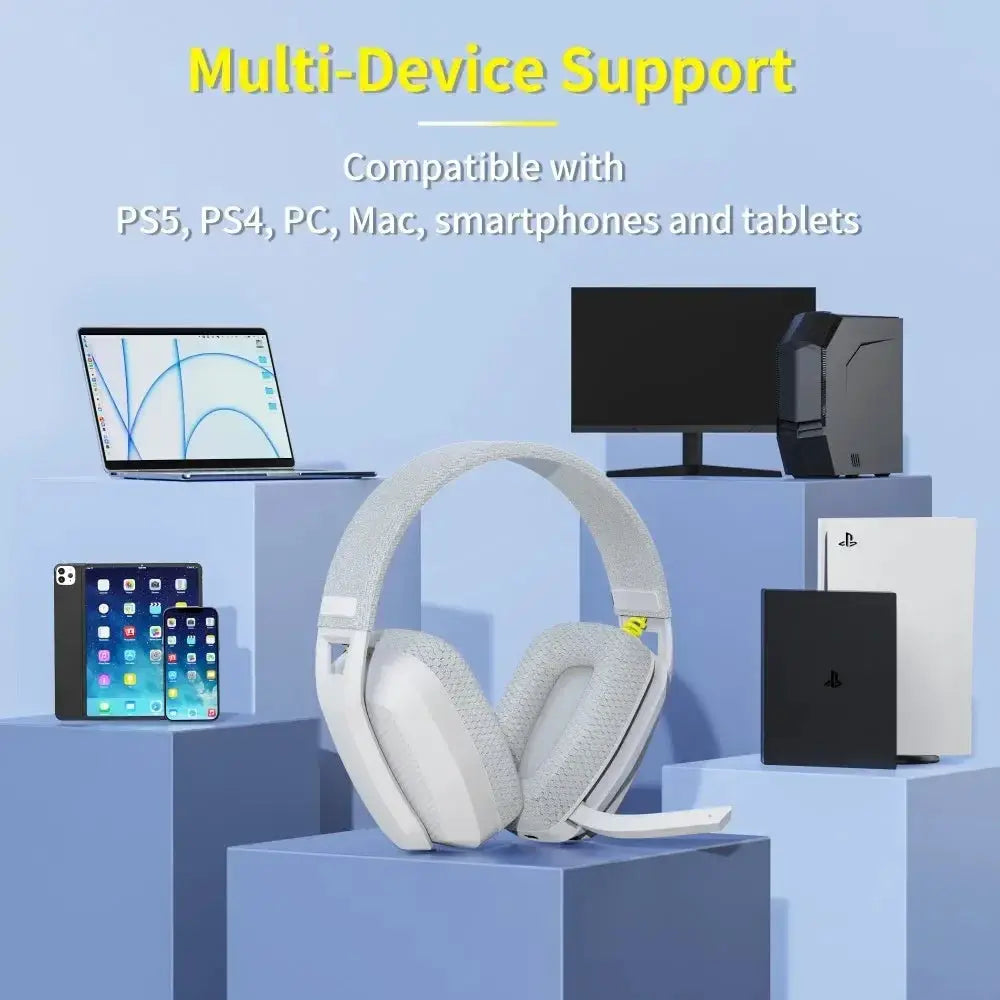 BINNUNE BW06 wireless gaming headset with mic, white; 2.4GHz Bluetooth, compatible with PS5 PS4 PC Mac