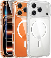 Transparent MagSafe iPhone case by Simples Market; 3-pack in clear, orange, and rose-gold
