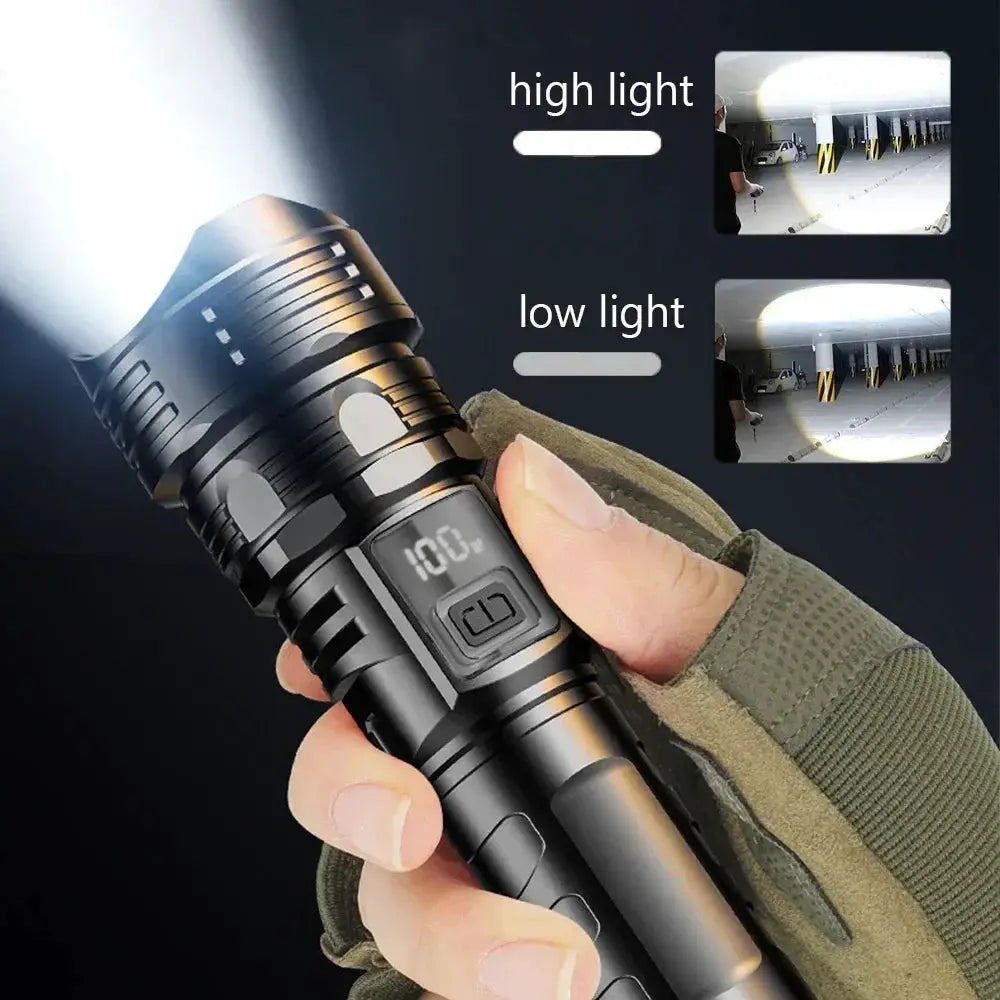 High power LED flashlight by Simples Market, USB rechargeable 1000LM, waterproof zoomable outdoor torch.