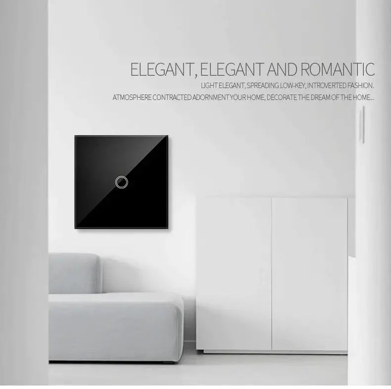 AXUS EU black tempered crystal glass touch switch panel on wall, backlit 1-gang