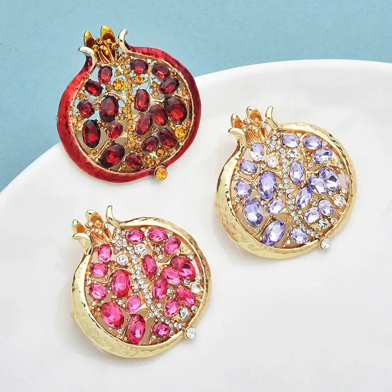 Wuli Baby Red Crystal Pomegranate Plant Brooch Pin For Women Summer Jewelry Gift Bag Accessory