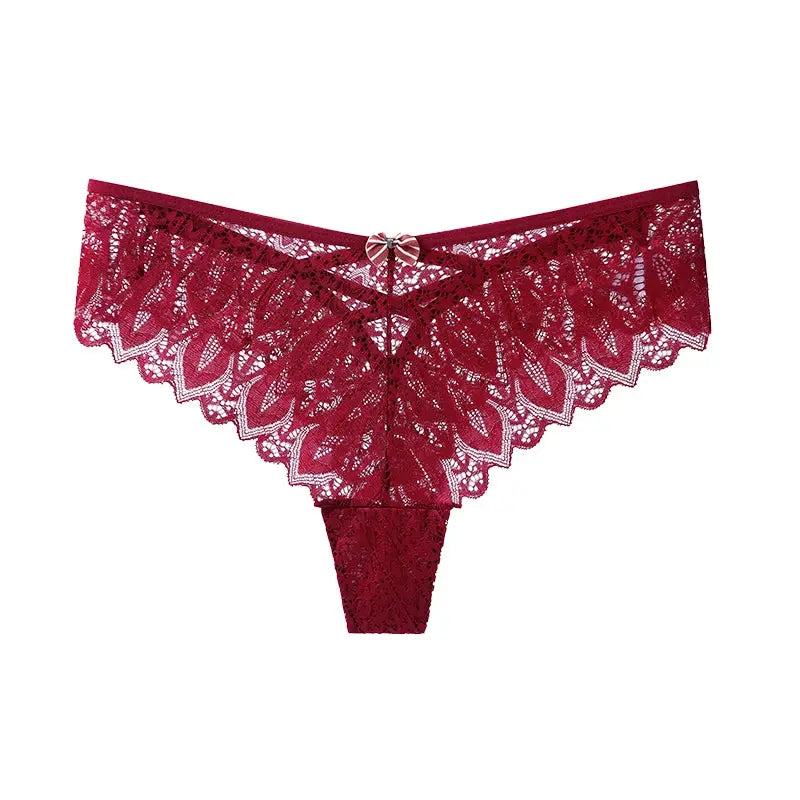 LaceLuxe Women Breathable Lace Panties Briefs Comfortable Nylon Spandex Blend With Hollow Bowknot Design