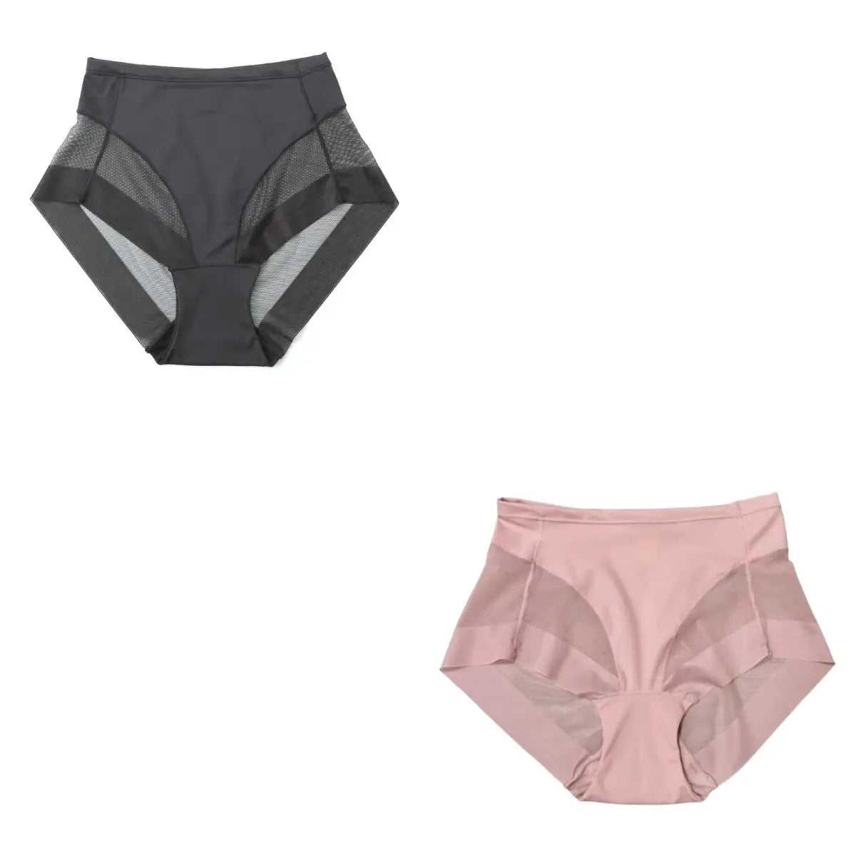 Simples Market 2-pack mid-rise mesh shaping briefs for women, tummy control and butt lift, black/gray & pink, S-3XL