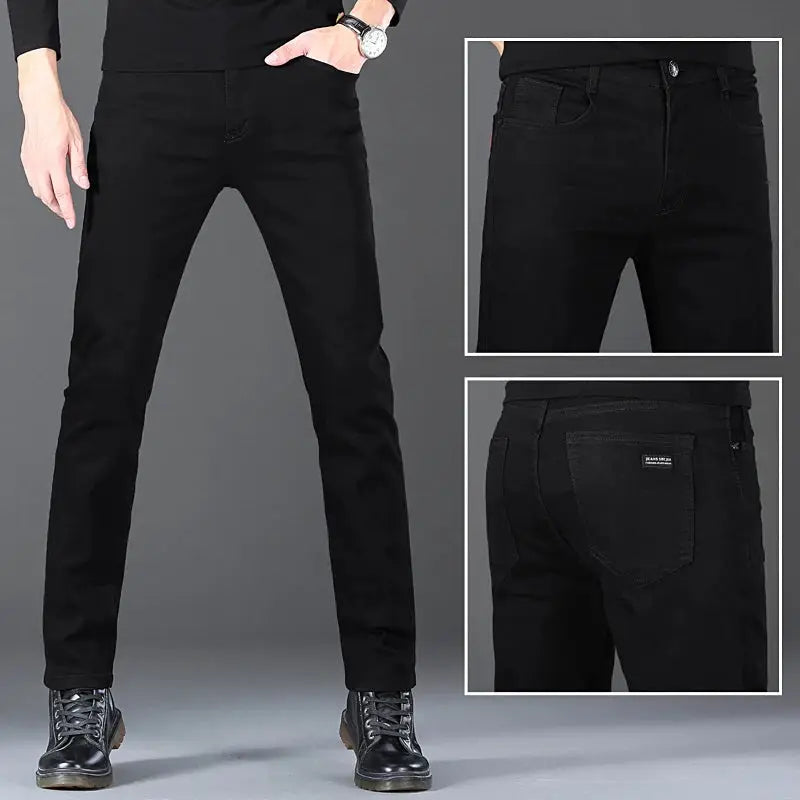 Wthinlee men's black denim jeans with straight fit and stretch, Simples Market